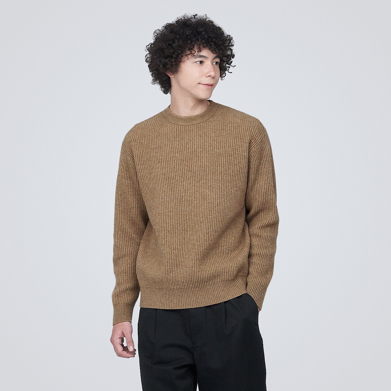 Men's Yak Wool Blend Rib Crew Neck Jumper | MUJI